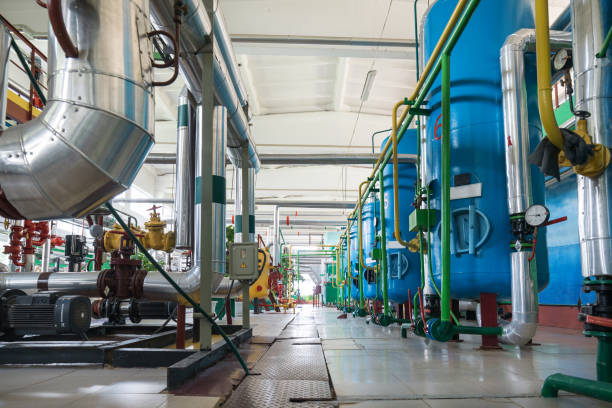 Industrial boiler feedwater treatment and chemical dosing vessels with gauges and piping